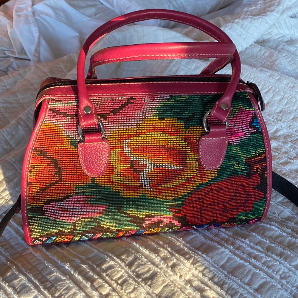 Handmade leather huipil floral bag from Guatemala